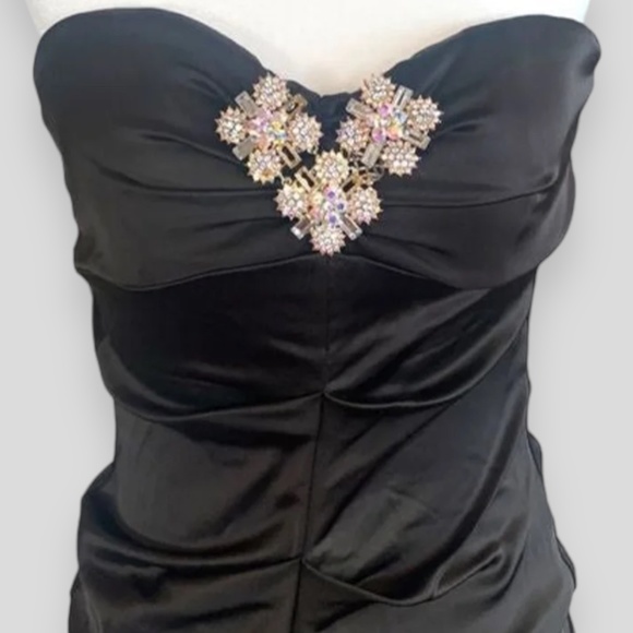 Cache Vintage Glam Black Strapless Maxi Dress with Swarovski Crystals Size 6 - Picture 2 of 10